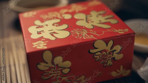 Traditional Chinese Wedding Gift Box with Double Happiness Symbol.