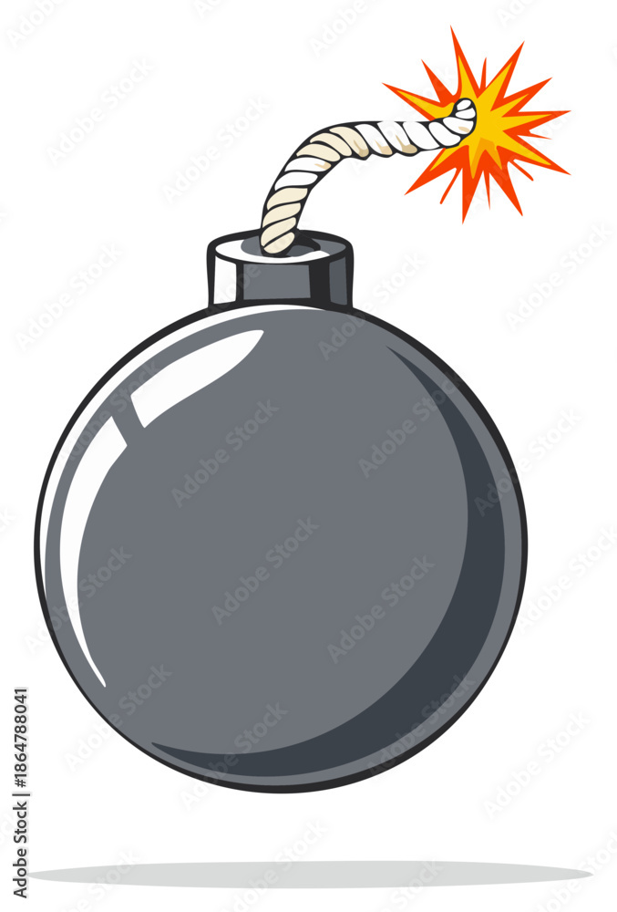 Fototapeta premium Cartoon Bomb with Lit Fuse Ready to Explode Vector Graphic Illustration