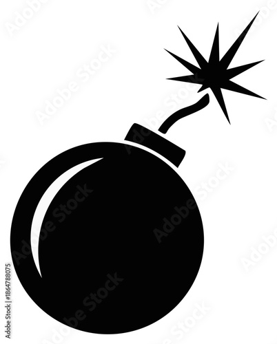 Classic Round Bomb Icon with Fuse and Sparks Ready to Explode in Black and White