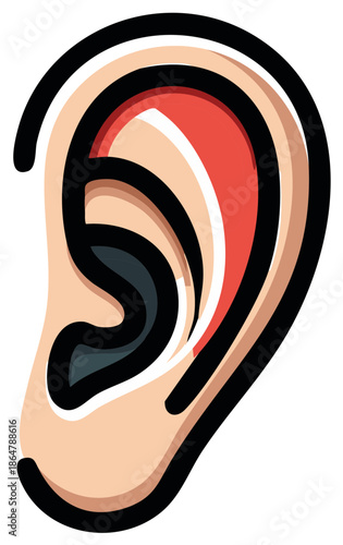 Stylized human ear icon with bold outline vector illustration