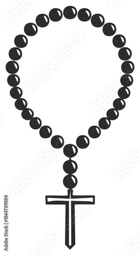 Simple black rosary with cross icon and round beads, a symbol of prayer and spiritual faith.
