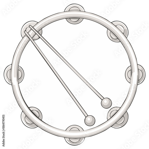 Percussion Instrument Tambourine with Jingle Bells and Sticks Illustration