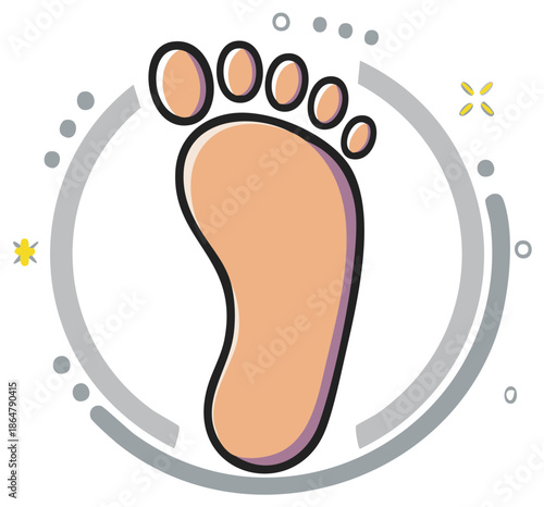 Cartoon bare foot illustration with abstract circular elements for health and wellness