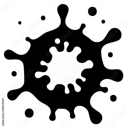 Abstract black ink blot, paint splash vector illustration. Spilled liquid drop stains, ink spot with blots and splatters. Paint spot on white background.