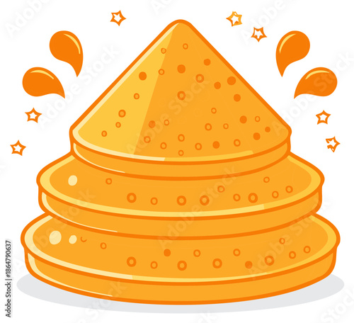 Stack of Golden Pancakes with Syrup Splashes and Sparkles