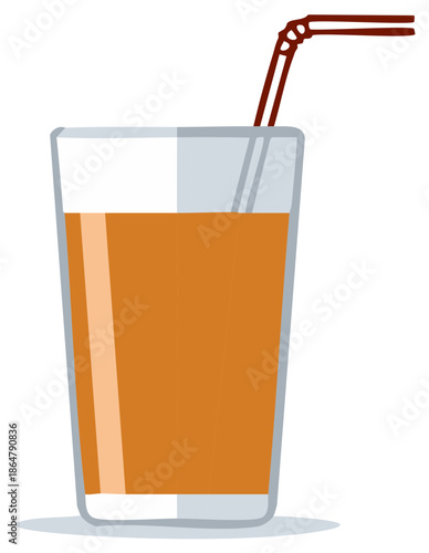 Tall Glass of Orange Juice with a Straw Vector Illustration Design
