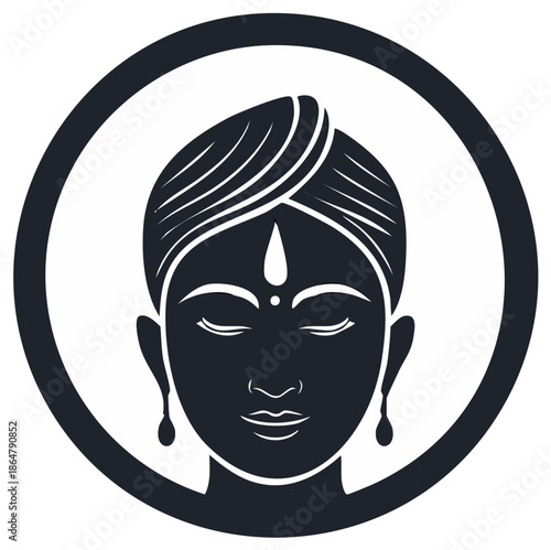 Serene meditating person in a turban with a tilak on their forehead. Minimalist spiritual icon vector.