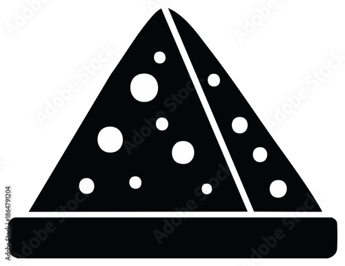 Slice of pizza icon simple black and white graphic vector illustration with toppings