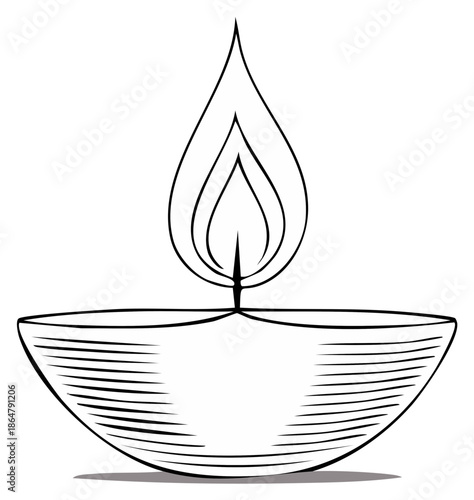 Traditional oil lamp with a stylized flame drawing illustration