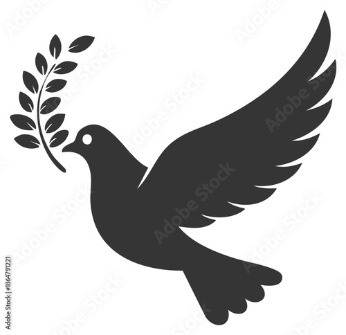 Flying dove carrying olive branch in beak symbolizing peace and hope vector illustration