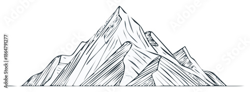 Hand drawn mountain peak illustration in a vintage sketch and engraving style