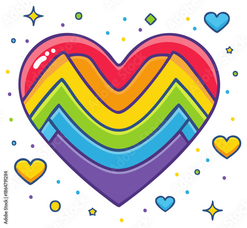 Cute cartoon rainbow heart with mountain pattern for LGBTQ pride month celebration
