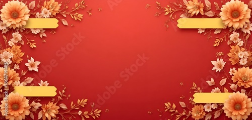 Vibrant floral frame with golden accents , Lunar New Year 2026