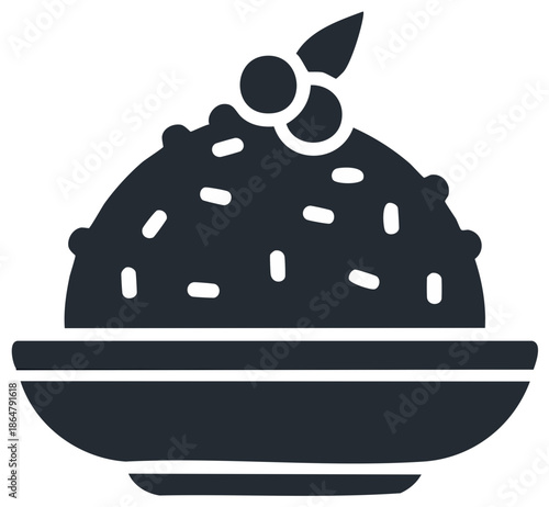 Minimalist dessert icon with sprinkles and fruit in a bowl sweet treat graphic