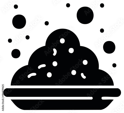 Abstract pile of bubbles and spheres in a dish, minimalist black and white graphic