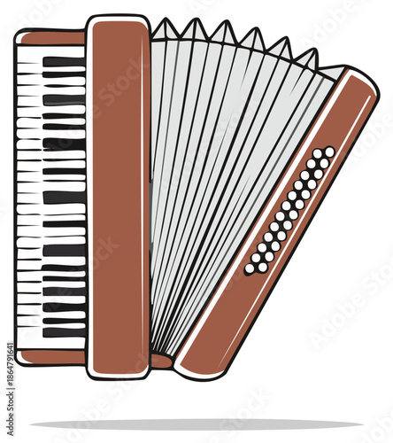 Classic Brown Accordion Musical Instrument Vector Illustration
