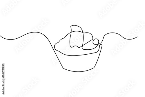 Cupcake food icon in continuous one line drawing style with minimalist thin stroke vector design