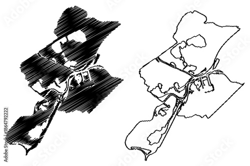 Maasgouw municipality (Kingdom of the Netherlands, Holland, Limburg province) map vector illustration, scribble sketch Maasgouw map
