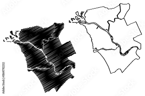 Kampen city and municipality (Kingdom of the Netherlands, Holland, Overijssel or Oaverysel province) map vector illustration, scribble sketch map
