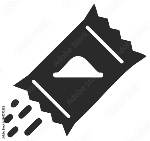 Torn open sugar packet or sweetener sachet pouring contents, isolated vector icon