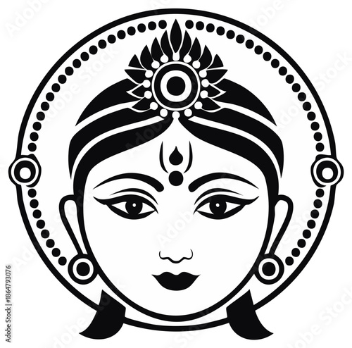 Stylized Indian goddess portrait vector illustration