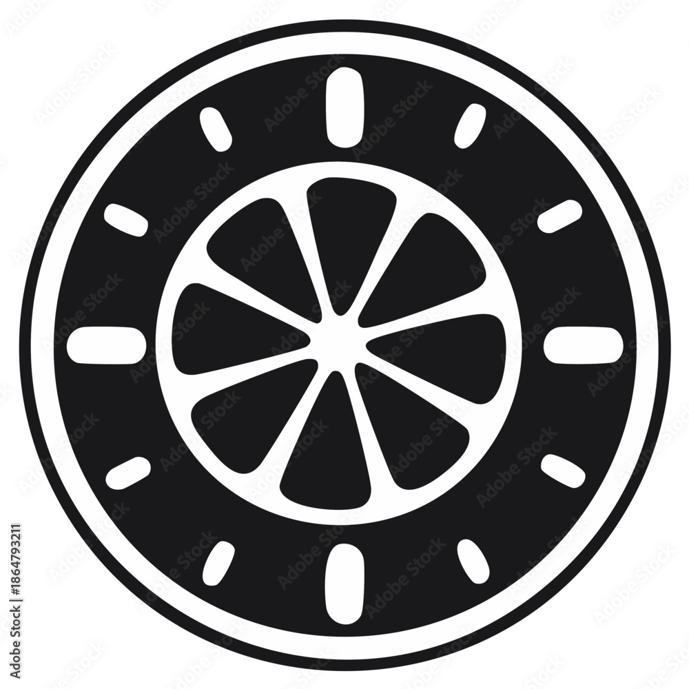 Fototapeta premium Citrus Fruit Slice Vector Illustration: Black and White Circular Graphic
