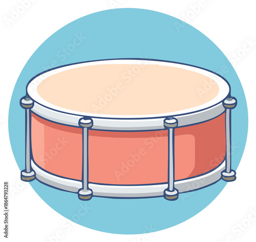 Cute red snare drum musical instrument cartoon vector illustration