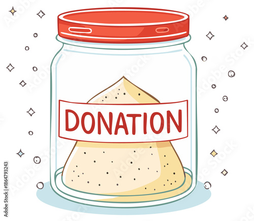 Cute Hand Drawn Illustration of a Glass Donation Jar for Charity and Fundraising