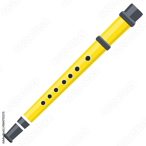 Simple Yellow Tin Whistle with Finger Holes, Musical Instrument Isolated