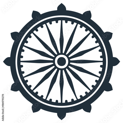 Spiritual Dharma Chakra wheel symbol representing ancient wisdom righteousness and cosmic law