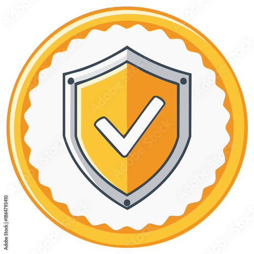 Yellow Shield with White Check Mark Inside a Circular Emblem