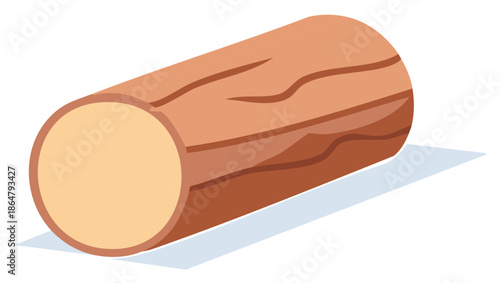 Vector illustration of a single cut wooden log with tree rings for firewood or lumber