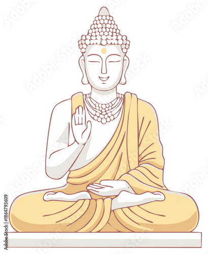 Meditating Buddha Illustration with Dharma Hand Gesture and Peaceful Expression Design Graphic