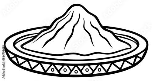 Salt Hill in Bowl, Black and White Outline Drawing, Food Decoration, Appetizer Display, Kitchen Art