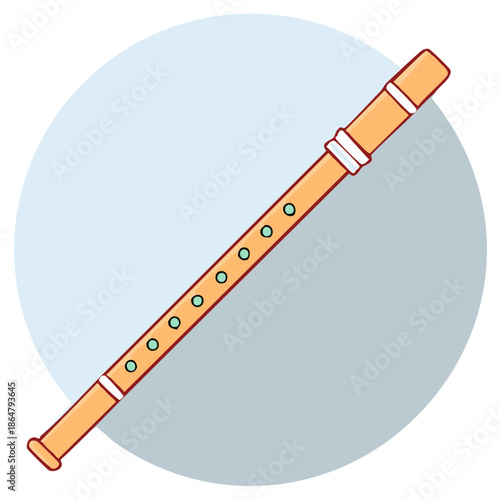 Simple orange recorder musical instrument with green finger holes cartoon illustration