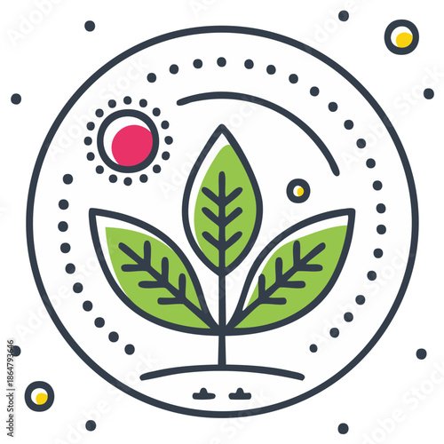 Vector icon of a green plant sprout in a circle symbolizing ecology growth and sustainability