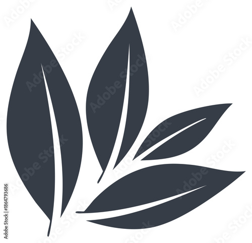 Stylized dark leaves icon representing natural botanical elements organic growth freshness and eco friendly concepts