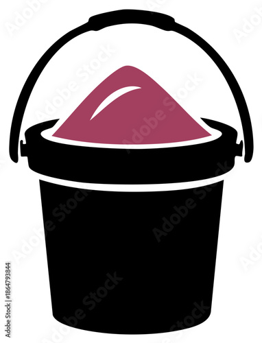 Stylized Black Bucket Filled with Red Sand or Loose Material Heavy with Handle Illustration