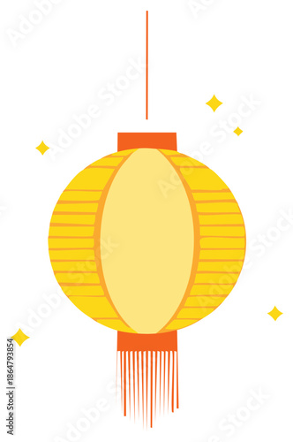 Lunar New Year Lantern Illustration, Chinese Decoration with Geometric Design and Hanging Tassel Element