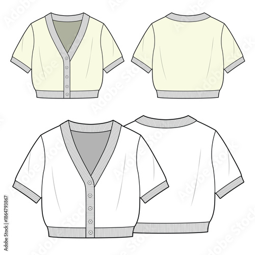 Girls cardigans vector design technical flat drawing by adobe illustrator.