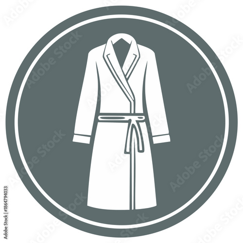 White Bathrobe Icon in Gray Circle  Comfortable Apparel Robe Illustration