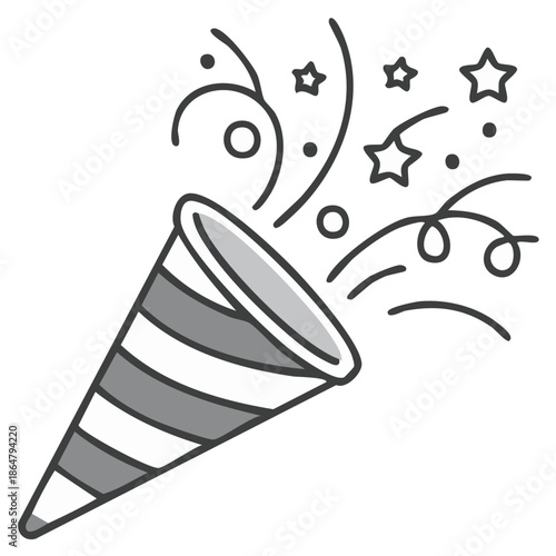 Celebration party popper bursting with confetti streamers and stars a festive graphic