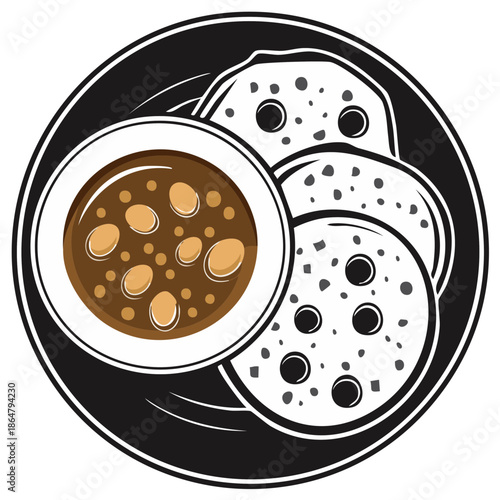 Indian Cuisine Icon Featuring Chana Masala and Roti Flatbread