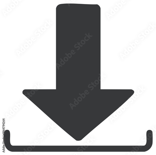 Download arrow symbol, flat simple downward pointing vector icon on white background.