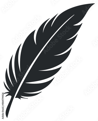 Stylized feather illustration: Detailed monochromatic quill for writing or symbol