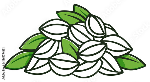 Pile of Seeds and Green Leaves Fresh Simple Vector Illustration