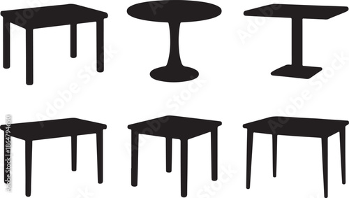 silhouette of set of different tables
