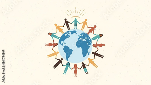 Diverse People Holding Hands Around Globe Symbolizing Unity and Globalization
