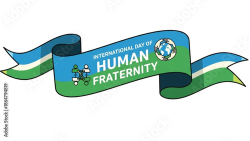 International Day of Human Fraternity Ribbon with Globe and People Icon on White Background