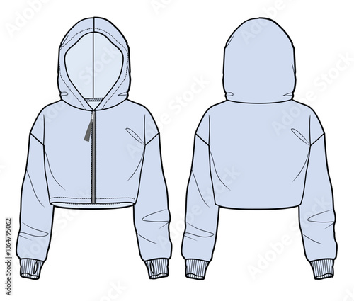 Girls cropped jacket vector illustration technical flat drawing by adobe illustrator.